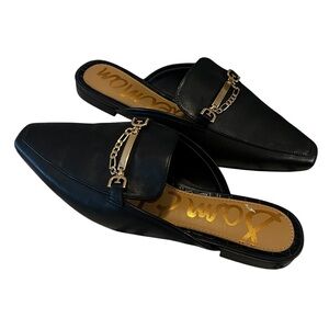Sam Edelman Black Leather Chain-Trim Mules like new size 8